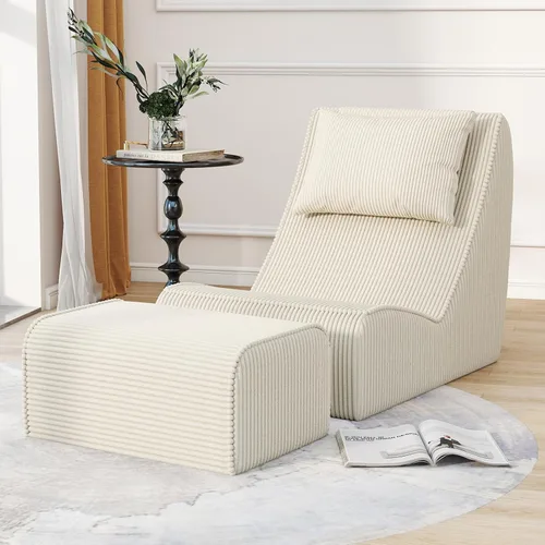 Miniatura 21 de Silla Puf Gigante para Adultos, Tumbona de Pana con Soporte Inigualable para la Espalda, Almohada Cervical Desmontable, Otomana Cómoda y Funda