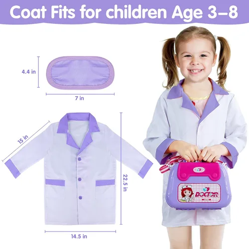 Miniatura 3 de GINMIC Kit de médico para niños pequeños de 3 a 5 años, 22 piezas con juego de rol de Halloween, disfraz de médico y funda de transporte para niños
