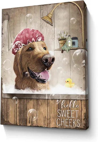 Miniatura 12 de Bonito oso para decoración de baño, arte de pared divertido con estampado de oso de casa de campo, pintura decorativa de pared enmarcada moderna