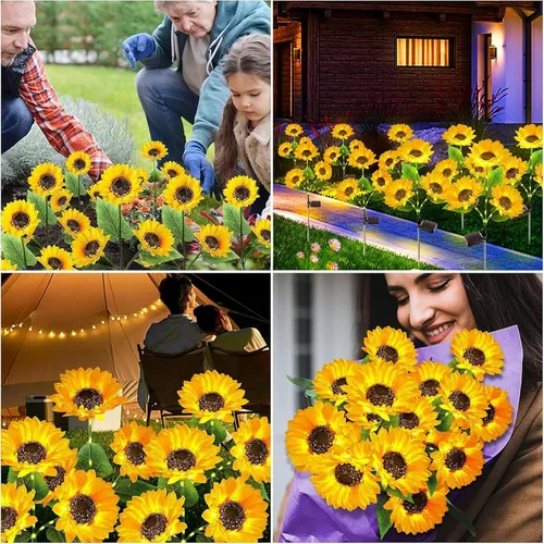 Miniatura 6 de KOOPER Luces solares para decoración de jardín al aire libre, paquete de 3 luces solares mejoradas para jardín con 9 luces de girasol más grandes