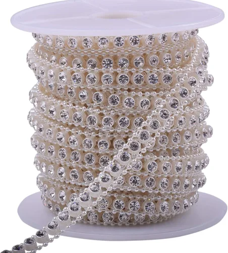 Miniatura 9 de KAOYOO - Cadena con cuentas en forma de flor y diamantes de imitación de 9 metros (10 yardas) para bodas, decoración, bricolaje..
