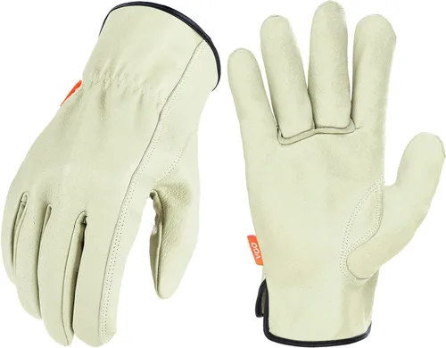 Miniatura 9 de Vgo... PA9501 - 1 par de guantes de trabajo de piel de cerdo para hombre, guantes de construcción (talla S, color cian claro, PA9501)