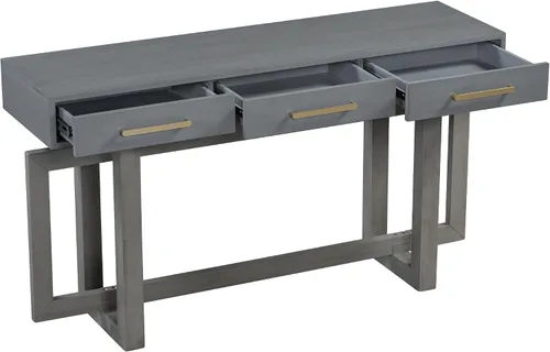Miniatura 5 de Moderna mesa consola con 3 cajones de almacenamiento y mango de metal, elegante mesa de entrada de madera extra larga para pasillo, sala de estar