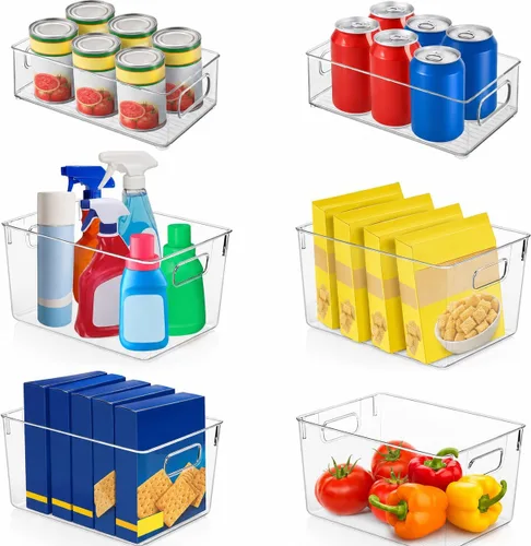 Miniatura 7 de Paquete de 4 organizadores de cocina – Contenedores de almacenamiento de plástico transparente para refrigerador, despensa, gabinete, encimeras