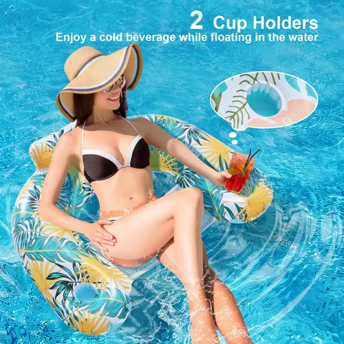 Miniatura 3 de ANNIL 【Paquete de 2】Silla flotante inflable para adultos, silla flotante inflable de ocio acuático, soporte para bebidas, reposacabezas ergonómico