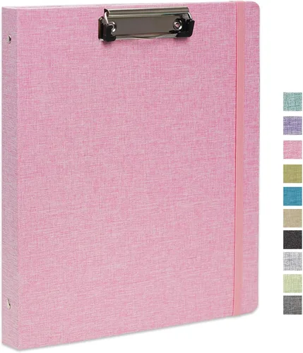 Miniatura 25 de Carpeta de tres anillos con portapapeles, cubierta de lino, carpeta de 1 pulgada para papel de 8.5 x 11 pulgadas, 2 bolsillos interiores de papel