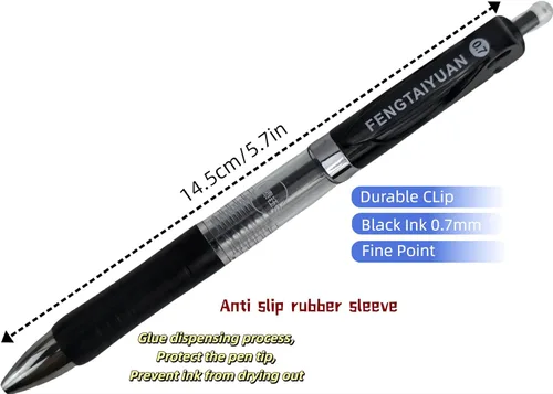 Miniatura 2 de Fengtaiyuan AD07P18x6, bolígrafos retráctiles de tinta de gel, 0.028 in, tinta negra, punta fina, escritura suave, paquete de 18 (AD07P18x6)