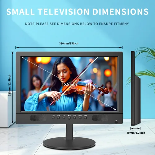 Miniatura 5 de Jexiop Televisor de pantalla plana de 16 pulgadas, pequeño televisor con control remoto, perfecto Full HD 1080P para cocina, entradas de adaptador