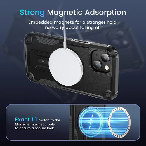 Miniatura 4 de Caka Funda para iPhone 13 y Funda para iPhone 14 [Compatible con Magsafe] [Soporte Invisible Integrado] [Protección Resistente contra Caídas] A