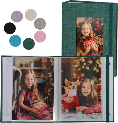 Miniatura 8 de Álbumes de fotos pequeños para fotos de 4 x 6, paquete de 2 libros de memoria con cubierta de lino con ventana de exhibición, cada uno con capacidad