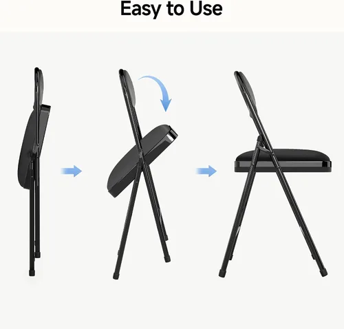 Miniatura 8 de Paquete de 4 sillas plegables acolchadas de cuero, marco de metal con asiento y respaldo de piel sintética, capacidad de 650 libras, silla plegable
