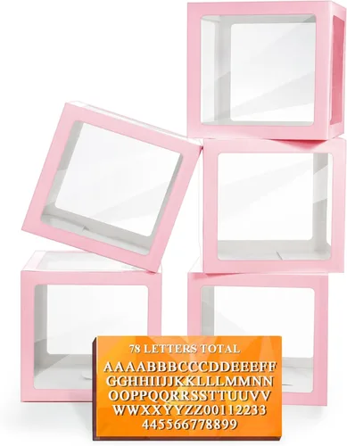 Miniatura 14 de Cajas de globos transparentes de color blanco, cajas de bebé transparentes con 78 letras para nombre personalizado, bloques de cajas de globos