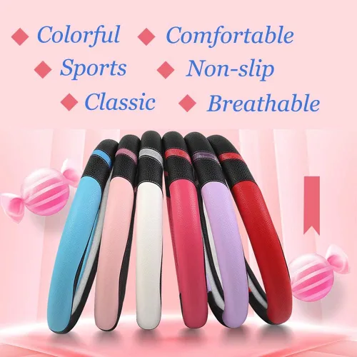 Miniatura 4 de Funda universal de cuero para volante para mujer, funda de volante para automóvil de 15 pulgadas (rosa)