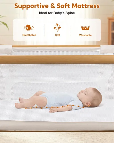 Miniatura 8 de suihuooo Bassient para bebé con ruedas y almacenamiento, cuna mecedora para bebé, cama de noche