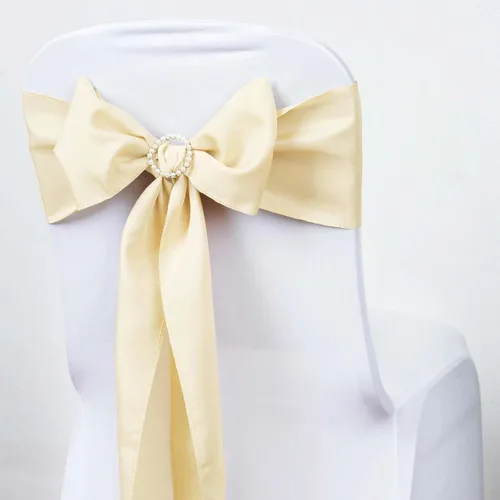 Miniatura 2 de Efavormart 5 piezas de fajas para sillas de poliéster color beige con lazos para decoración de sillas en bodas, eventos, suministros para decoración