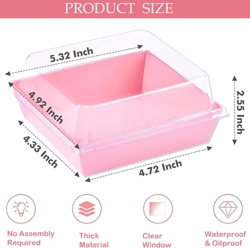 Miniatura 2 de Paquete de 100 cajas pequeñas de charcutería con tapas transparentes de 5 pulgadas cuadradas para llevar, mini caja de charcutería de papel