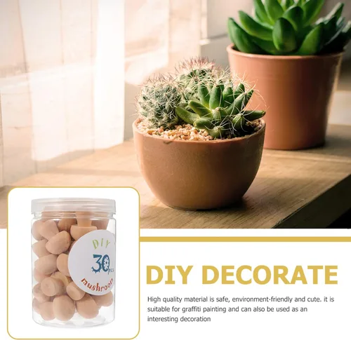 Miniatura 2 de EXCEART Juego de 30 piezas de hongos de madera naturales sin terminar con formas de hongos, figuras de hongos, mini muñecas de madera para artes y B