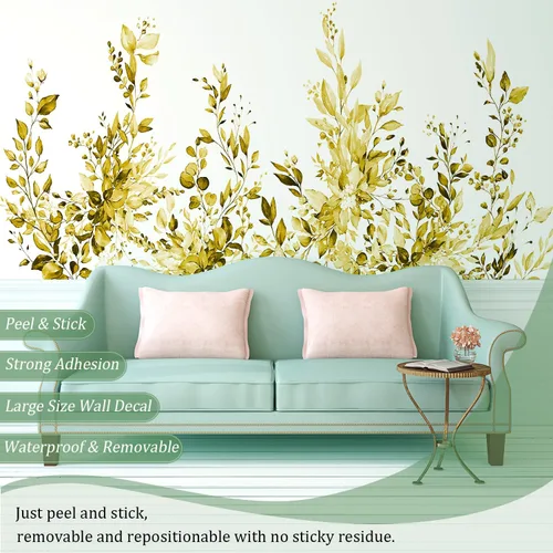Miniatura 3 de Calcomanías de pared amarillas de hojas y plantas, despegar y pegar, calcomanías de vinilo de flores grandes, vid extraíble, decoración del hogar