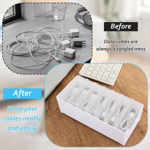 Miniatura 5 de Juego de 4 cajas organizadoras de cables con 28 fundas transparentes para interruptores, organizador de cables de escritorio, caja organizadora