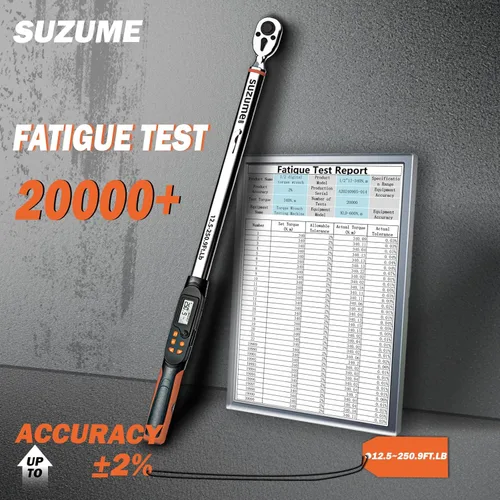 Miniatura 2 de Llave dinamométrica digital SUZUME (12.5-250.9 pies-libras / 17-340.2 N.m) ±2% Llave dinamométrica digital de alta precisión de 1/2 unidad de doble