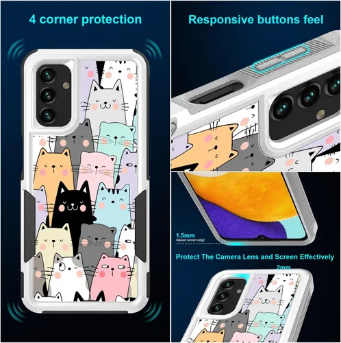 Miniatura 3 de Funda para Samsung Galaxy A13 5G, lindo y divertido patrón de gatos, absorción de golpes, policarbonato duro e interior de silicona híbrida de doble
