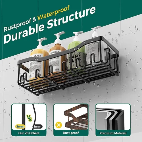 Miniatura 7 de Organizador de ducha adhesivo para organización de almacenamiento de baño, paquete de 5 estantes de ducha sin taladrar, acero inoxidable