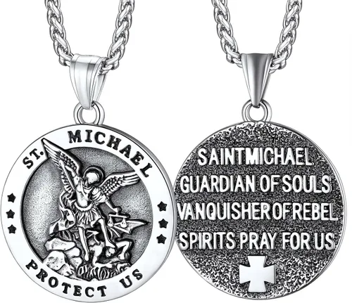 Miniatura 12 de FaithHeart Collar de San Miguel, acero inoxidable, chapado en oro de 18 quilates, amuleto colgante de San Miguel Arcángel para hombres y mujeres