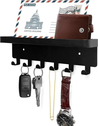 Miniatura 12 de GTK Soporte para llaves de pared, ganchos para llaves con bandeja y 6 ganchos, soporte para llaves montado en la pared para pasillo, estante
