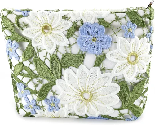 Miniatura 12 de URSKYTOUS Bolsa de maquillaje de flores de viaje, bolsas grandes para cosméticos florales para mujer, bonita bolsa de maquillaje con cremallera