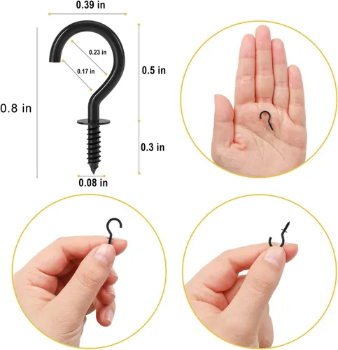 Miniatura 3 de RELBRO Ganchos de tornillo pequeños de 1/2 pulgada, mini ganchos de metal de rosca, negro, 100 piezas