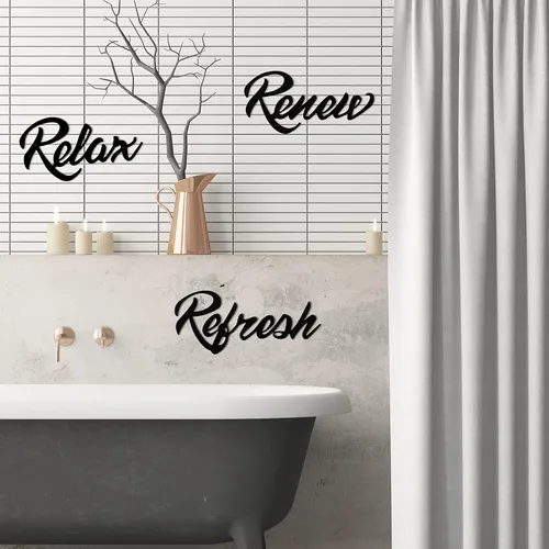 Miniatura 6 de Hotop Letrero de metal para pared de baño de granja, 3 piezas, decoración de pared de metal, decoración de pared de baño de metal negro