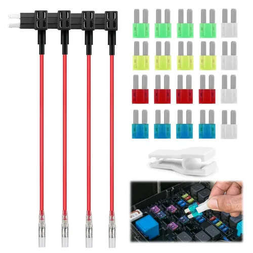Miniatura 8 de Paquete de 4 adaptadores de fusible para automóvil de 12 V, mini cuchillas con 20 fusibles (10A/15A/20A/25A/30A), ATO ATC ATM APM, portafusibles