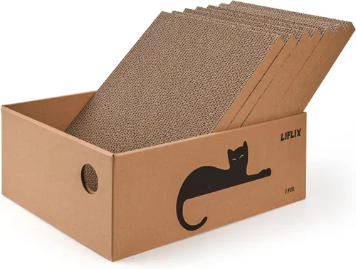 LIFLIX 7 almohadillas de rascador reversibles para gatos con caja, 16.5 pulgadas de largo x 12.6 pulgadas de ancho x 5.9 pulgadas de alto, rascador