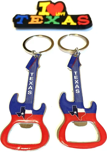 Miniatura 8 de Juego de 2 llaveros de recuerdo de Texas con imán para nevera con texto en inglés "I Love Texas", Diseño de horizonte de Dallas, Mediana