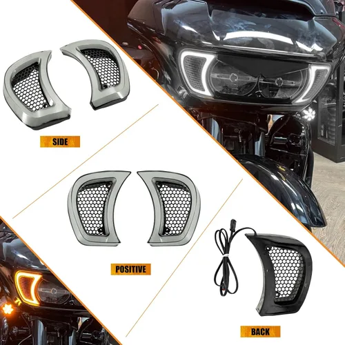 Miniatura 8 de Luces LED de ventilación para faros delanteros, luz de circulación para Harley Road Gilde FLTRX 2015-2023 (transparente)
