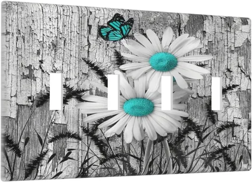 Miniatura 753 de Cubiertas de placa de pared de 3 gang con interruptor de luz de triple palanca, en negro y dorado con esplendor de oro rosa, estampado floral