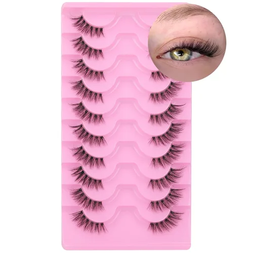 Miniatura 12 de FANXITON - Pestañas postizas de aspecto natural, 10 mm, pestañas cortas de ojo de gato esponjosas, pestañas postizas 3D suaves de visón sintético