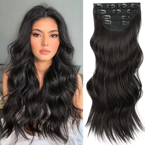 Miniatura 22 de Extensiones de cabello con clip de Vigorous de 20 pulgadas, con reflejos rubio playa, extensiones de cabello ondulado largo y suave de cabello
