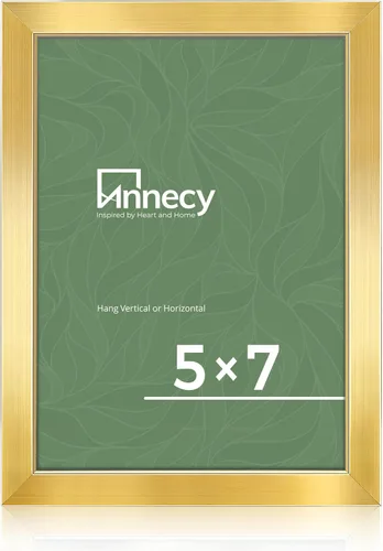Annecy Portarretratos dorado de 5 x 7 pulgadas (1 unidad), marco de fotos de 5 x 7 pulgadas para decoración de pared o escritorio, estilo clásico