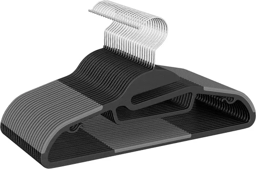 Miniatura 10 de BAGAIL Paquete de 50 perchas de plástico con diseño antideslizante, 0.2 pulgadas de grosor, gancho giratorio de 360°, organizador que ahorra espacio