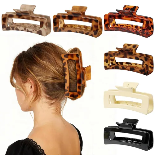 Miniatura 9 de Pinzas para el cabello XL de 5 pulgadas, pinzas cuadradas antideslizantes de gran tamaño para cabello grueso y largo rizado, 6 colores, juego