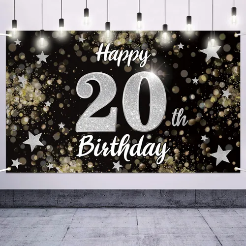 Miniatura 44 de Decoración de feliz cumpleaños 37, cartel grande de fondo de cumpleaños de 37 años con estrella de ensueño negro y plateado – Decoración de fiesta