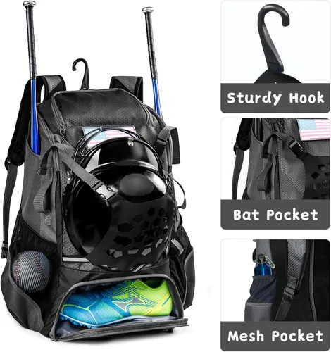 Miniatura 3 de Mochila de béisbol para jóvenes, niños, adultos, bolsa de equipo de bate y sóftbol con soporte para guantes, casco, compartimento para zapatos