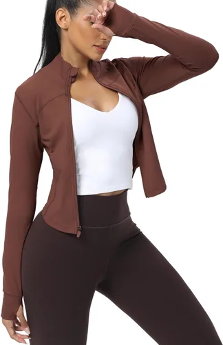 Miniatura 61 de AVGO Chaquetas de entrenamiento recortadas para mujer, con cremallera, ajustadas, atléticas, con agujeros para el pulgar