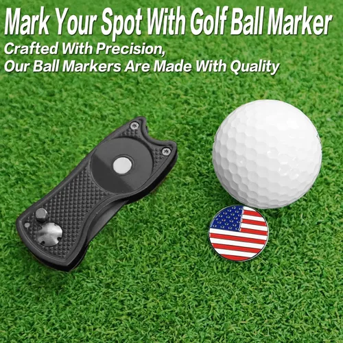 Miniatura 6 de FINGER TEN Herramienta de reparación de golf Divot y marcador de bola, paquete económico, plegable de acero inoxidable magnético con botón