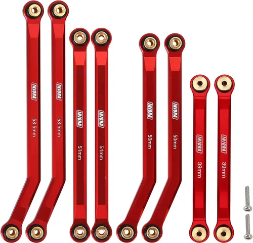 INJORA Juego de 4 eslabones delanteros de alta holgura para SCX24 C10 JLU Bronco Base Camp Axial 1/24 RC Crawler Car, 8 piezas (rojo)