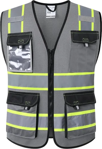 Miniatura 10 de JKSafety - Chalecos de seguridad reflectantes de alta visibilidad para hombres y mujeres, con bolsillos, ropa de seguridad de malla