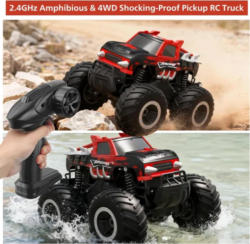 Miniatura 5 de HOMETALL Auto de Control Remoto Anfibio Monster Truck Toys – Camiones RC Todo Terreno 1:16 Autos RC de Alta Velocidad con Cuerpo Resistente a