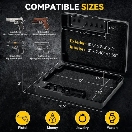 Miniatura 2 de Caja fuerte para pistola de mano, cerradura mecánica con candado TSA, caja de bloqueo de pistola montada de acceso rápido para mesita de noche