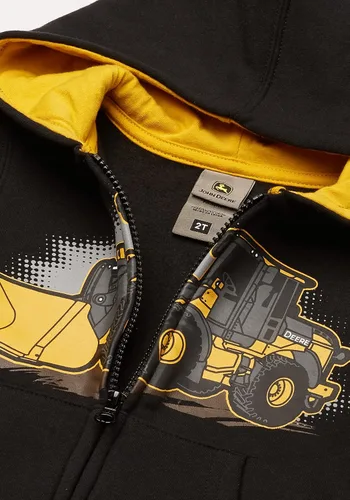 Miniatura 3 de John Deere Sudadera con capucha Tractor de vellón con cremallera frontal para niños pequeños, Negro